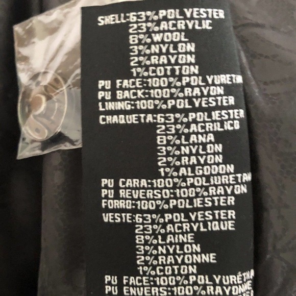 Guess Women's Wool Blend Faux Leather Arms Fringe Trim Plaid MOTO Jacket Sz M - Picture 7 of 10